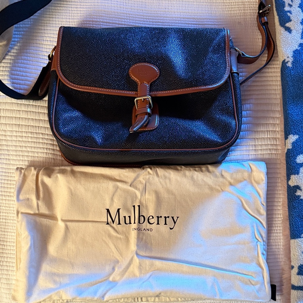 Mulberry Black Pebbled Heritage Leather Scotchgrain Messenger Bag